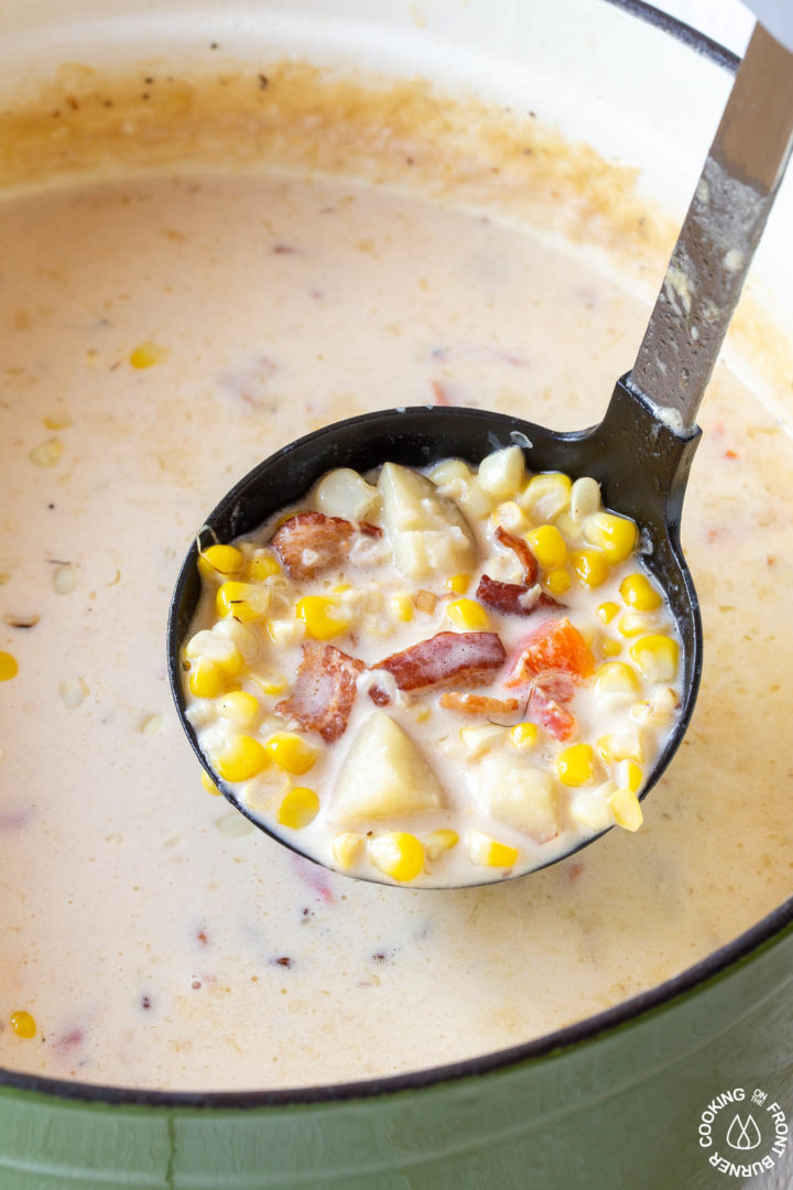 Easy Fresh Corn Chowder with Bacon Cooking on the Front Burner