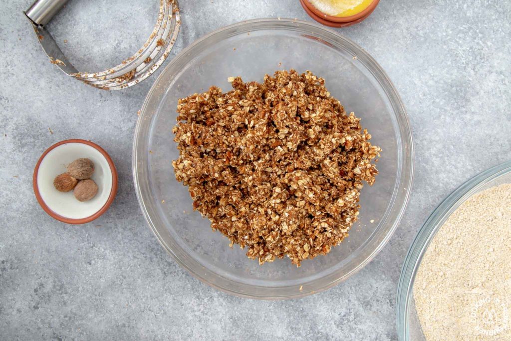 a pecan streusel mixture in a bowl