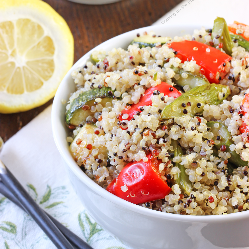 Quinoa with Roasted Veggies Cooking on the Front Burner