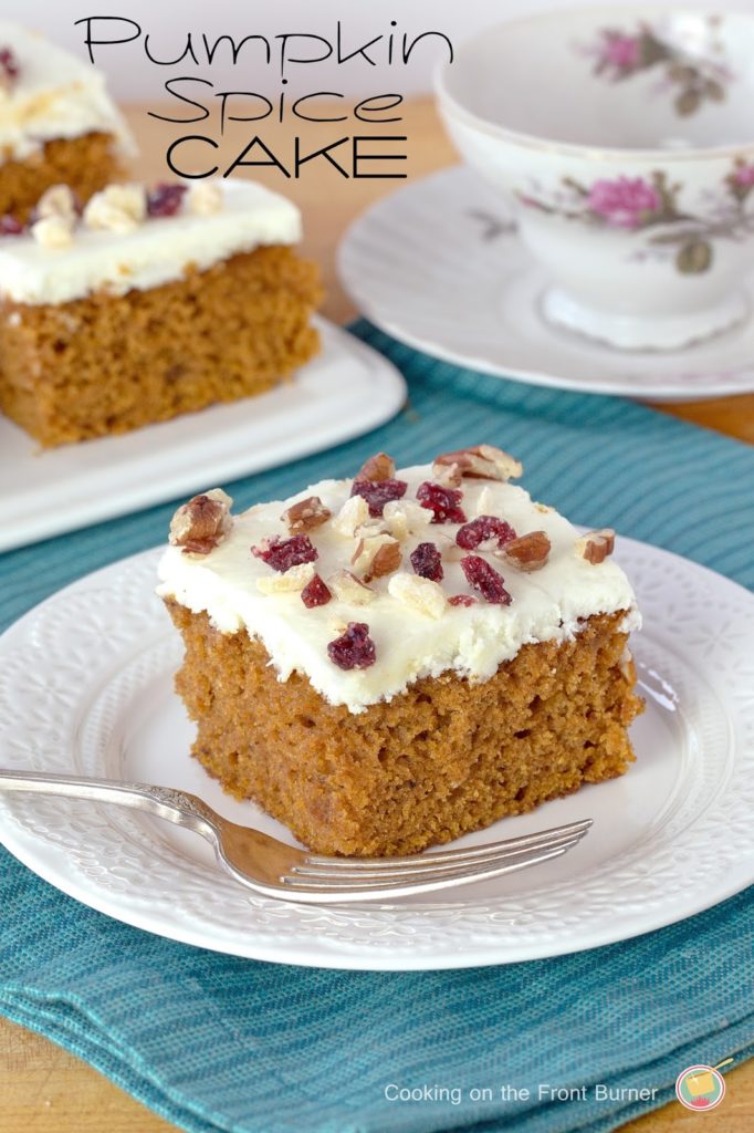 The best pumpkin spice cake with a white chocolate cream cheese frosting | Cooking on the Front Burner