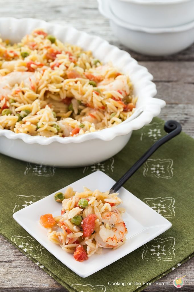 Lemon Orzo Shrimp Bake by Cooking on the Front Burner