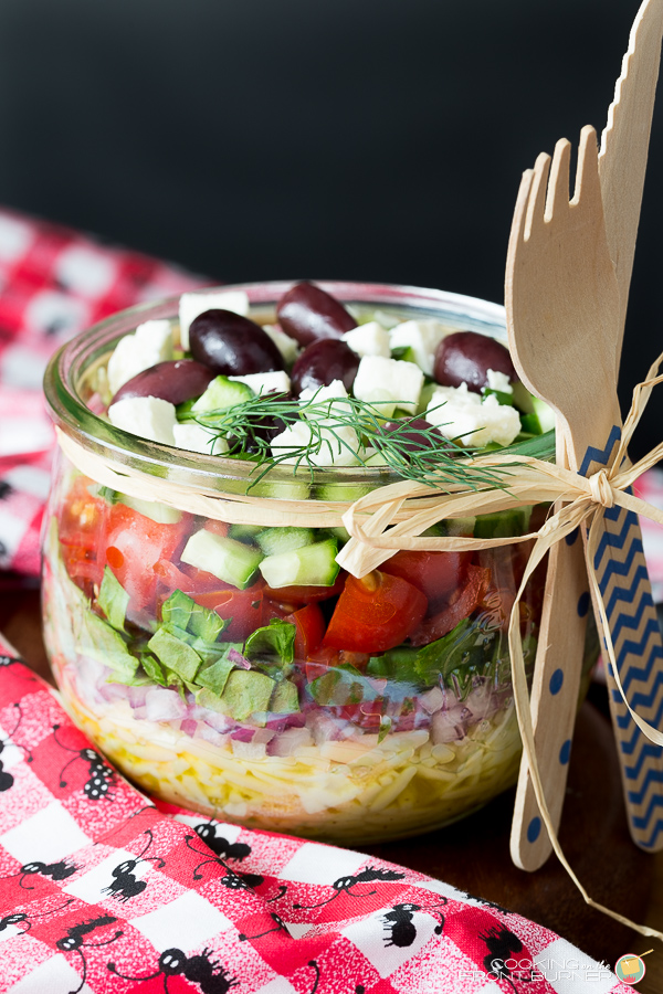 Make yourself a Greek Orzo Summer Salad with fresh produce. Makes a great side dish for picnics Greek Orzo Summer Salad | Cooking on the Front Burner
