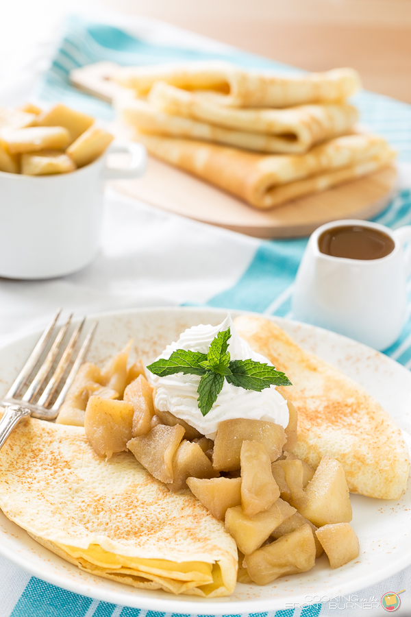 You will love how easy it is to make these apple crepes. A great recipe for fall! Apple Crepes with Caramel Sauce | Cooking on the Front Burner