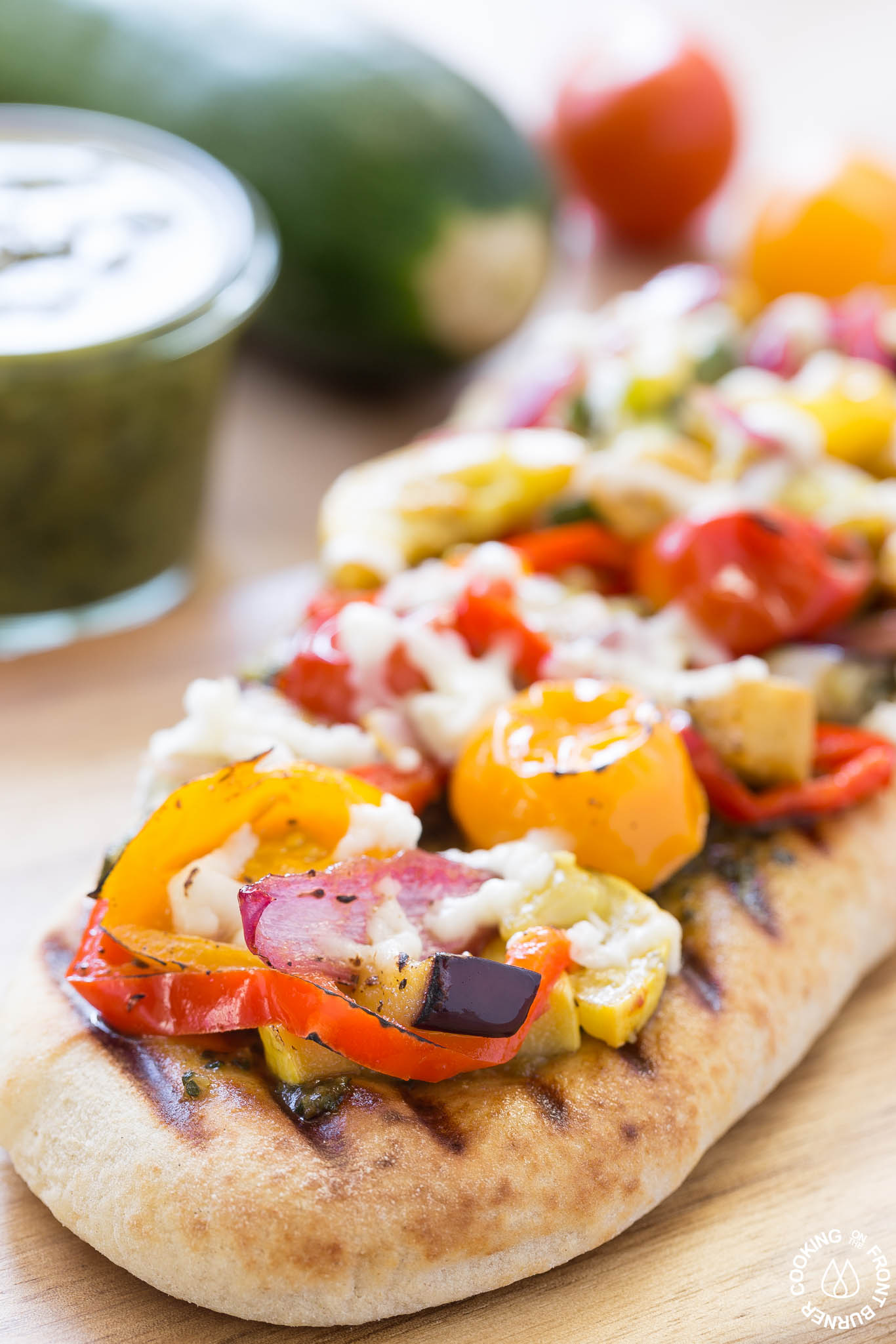 Grilled Veggie Pesto Flatbread Cooking on the Front Burner