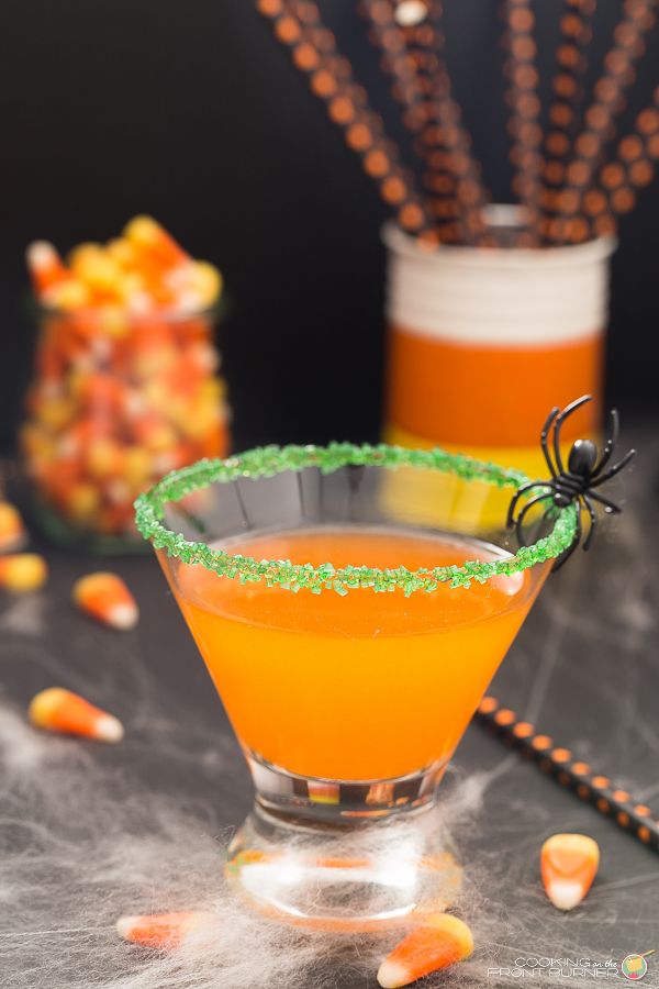 Happy Halloween with this adult candy corn infused martini! It's a treat and no trick! Candy Corn Martini | Cooking on the Front Burner