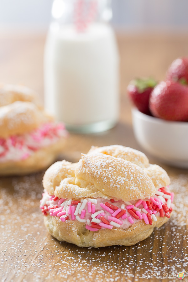 Awareness month. #cookingforacure Pink is the color and I created cream puffs with strawberry mousse. Cream Puffs with Strawberry Mousse | Cooking on the Front Burner