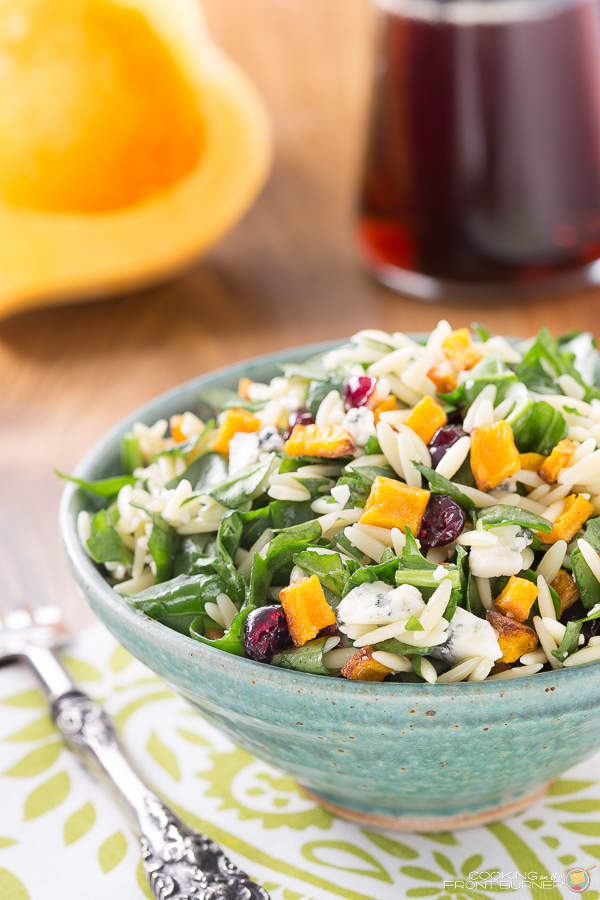 butternut squash orzo salad image Butternut Squash Orzo Salad with Maple Vinaigrette | Cooking on the Front Burner