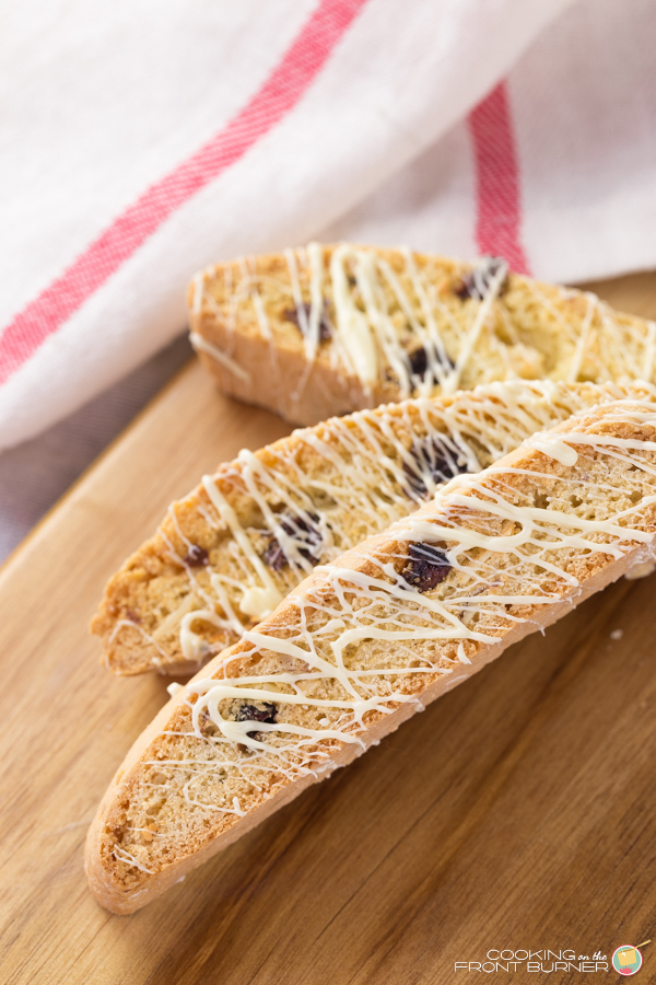 White Chocolate Cherry Almond Biscotti | Cooking on the Front Burner