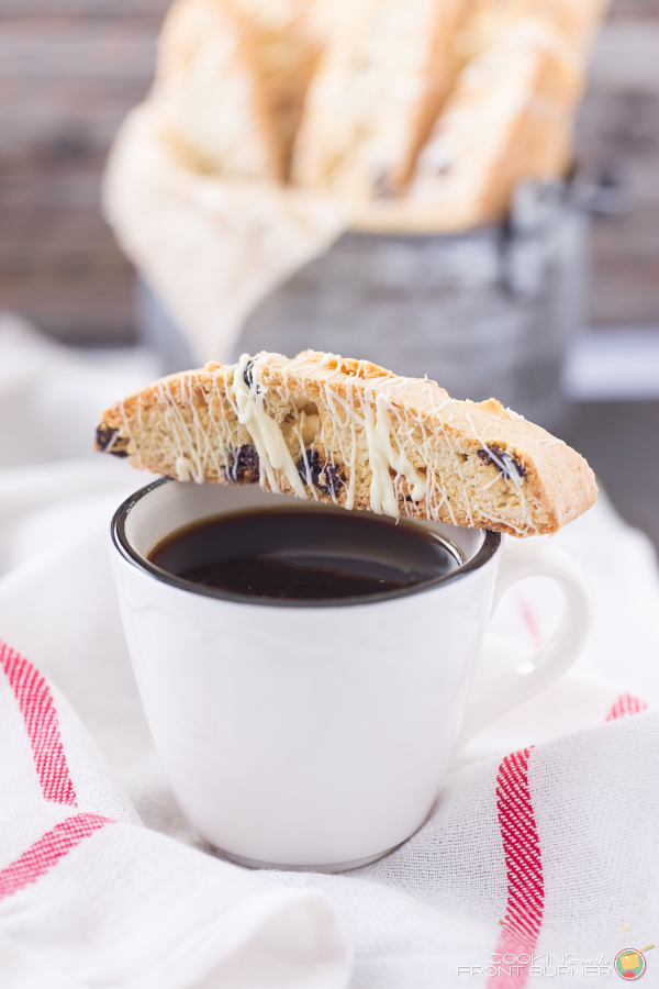 White Chocolate Cherry Almond Biscotti | Cooking on the Front Burner