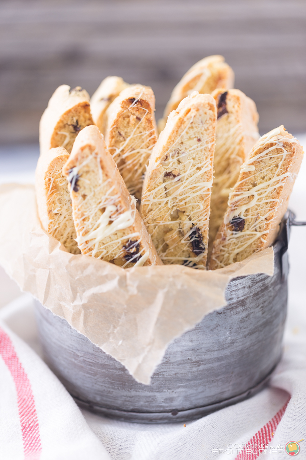 White Chocolate Cherry Almond Biscotti | Cooking on the Front Burner