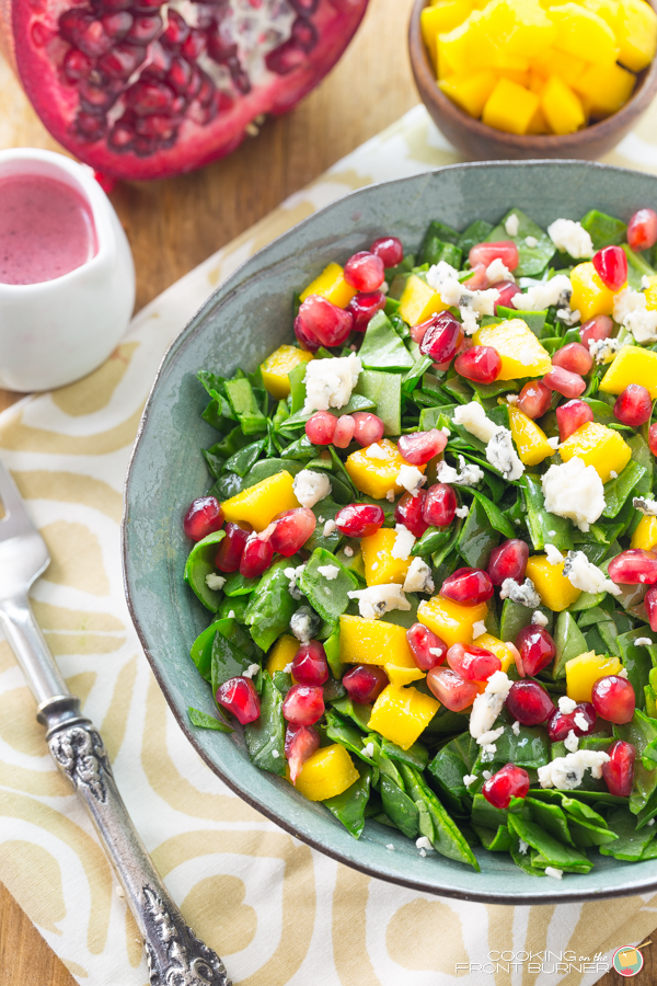 Chopped Spinach Pomegranate Salad | Cooking on the Front Burner