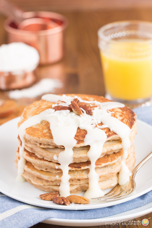 Cinnamon Roll pancakes image 2 Cinnamon Roll Pancakes | Cooking on the Front Burner