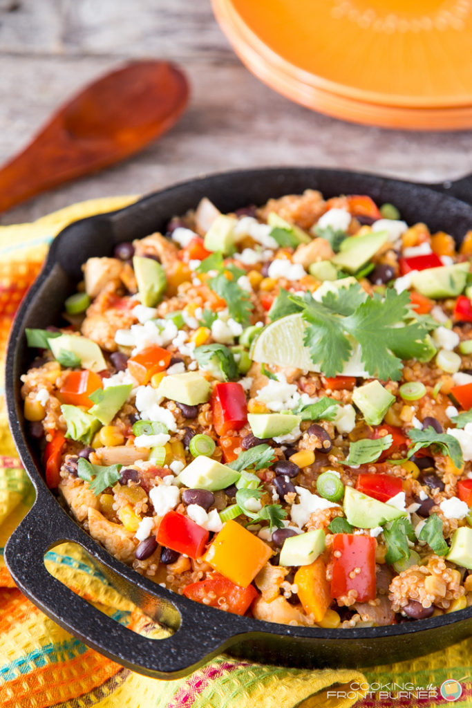 This Mexican Quinoa Skillet Dinner recipe is full of fresh, flavorful ingredients. A one pan meal in about 35 minutes!