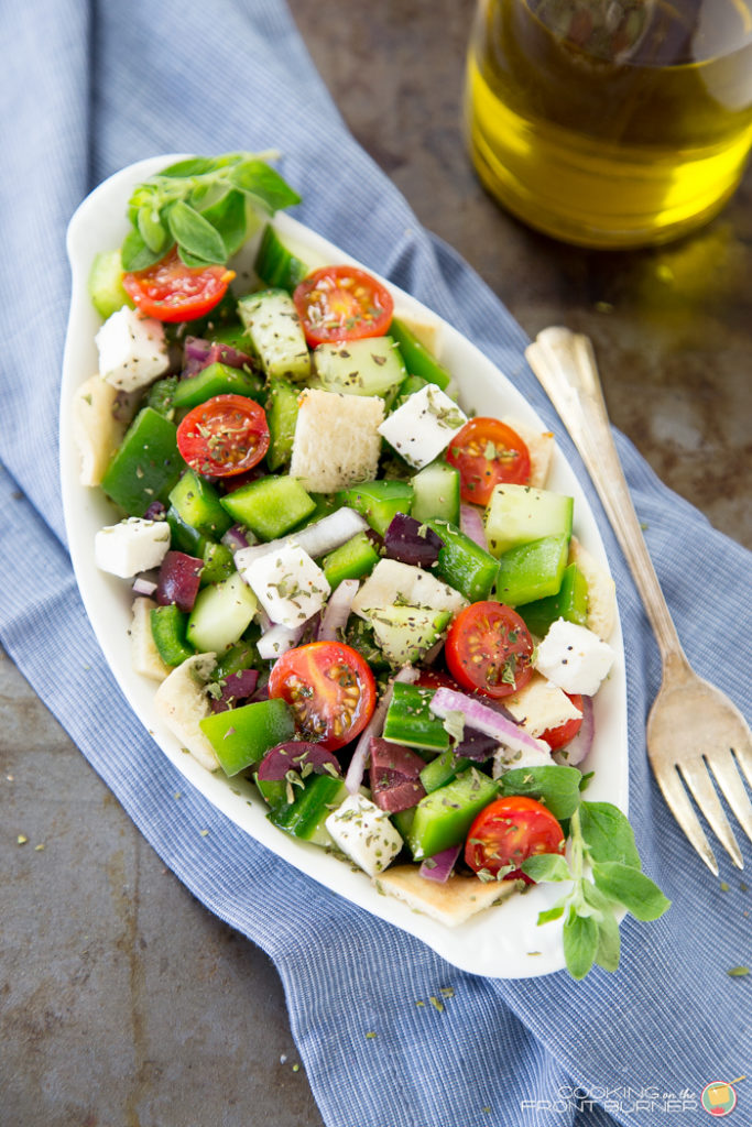 Chopped Greek Panzanella Salad | Cooking on the Front Burner