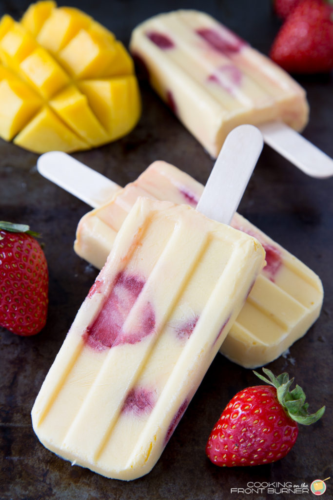 Mango Strawberry Yogurt Popsicles | Cooking on the Front Burner