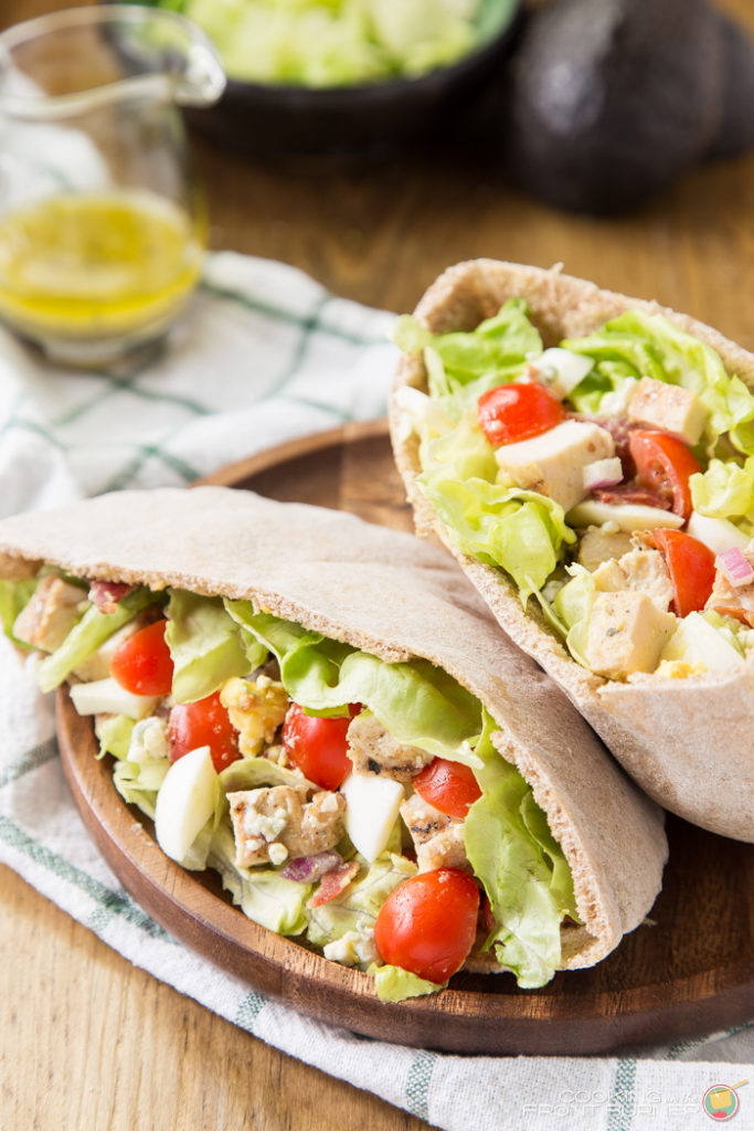 Enjoy your cobb salad in a pita pocket! It's a great lunch idea! Cobb Salad Pita Pocket | Cooking on the Front Burner