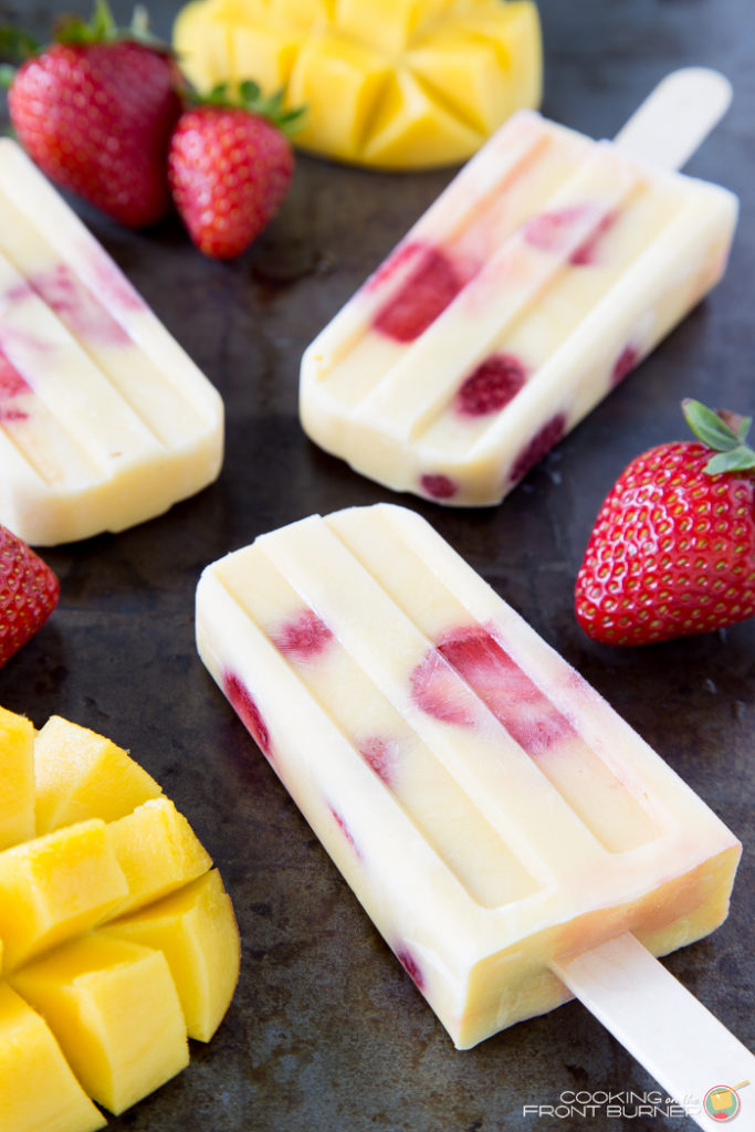 Mango Strawberry Yogurt Popsicles | Cooking on the Front Burner