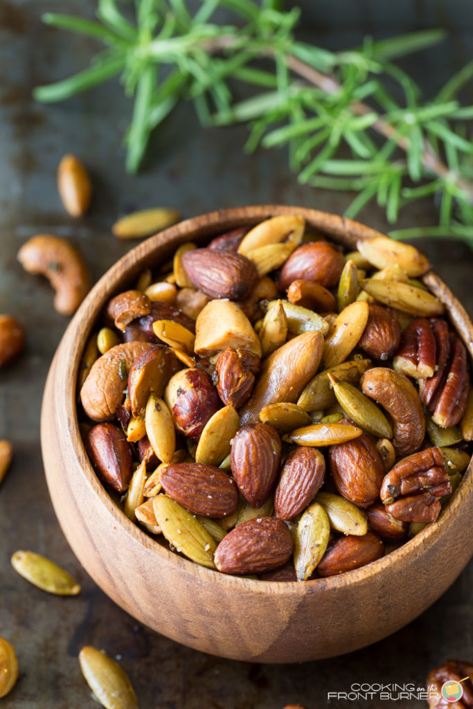 Mixed nuts are a delicious snack and a great source of protein! This homemade rosemary spiced mixed nuts recipe makes an easy homemade food gift for the holidays.