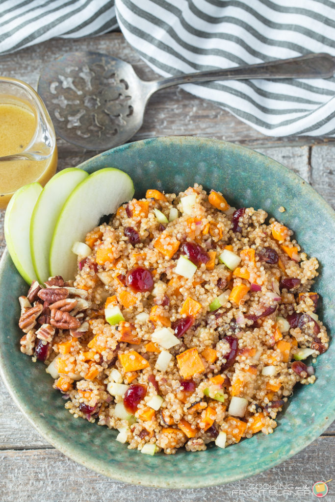 Your taste buds will love this tasty Apple Sweet Potato Quinoa Salad that is full of flavor and makes the perfect vegetarian side dish for dinner or holidays! Apple Sweet Potato Quinoa Salad