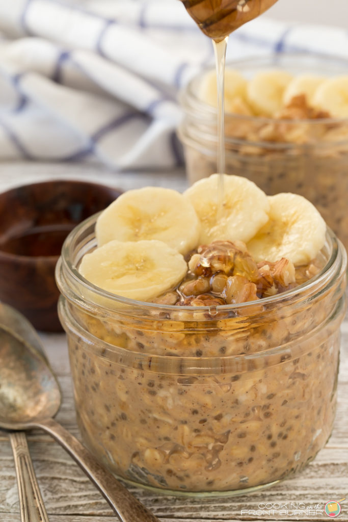 Banana peanut butter oatmeal, made overnight! This easy overnight oatmeal recipe is one you'll want to get out of bed for!