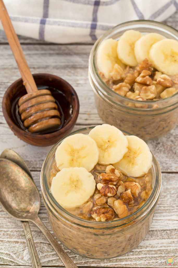 Banana peanut butter oatmeal, made overnight! This easy overnight oatmeal recipe is one you'll want to get out of bed for!