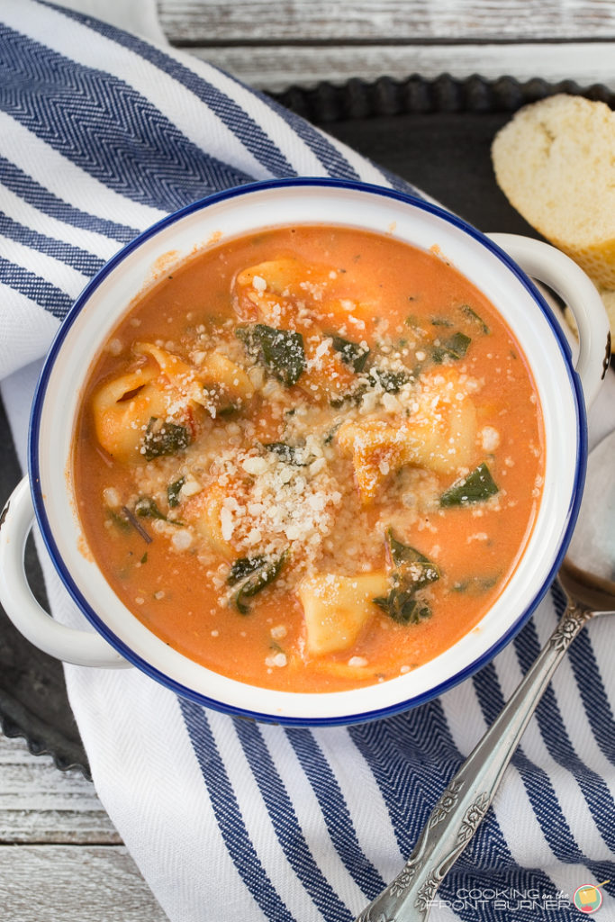 This Creamy Tomato Tortellini Spinach soup is super easy to make and is such a comforting dish!