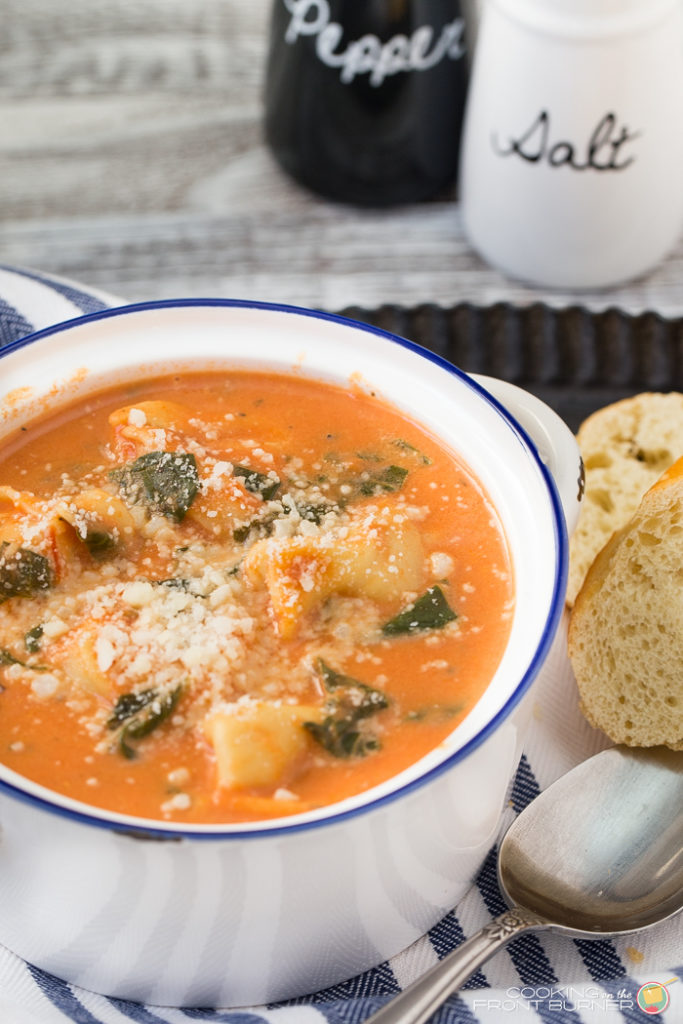 This Creamy Tomato Tortellini Spinach soup is super easy to make and is such a comforting dish!