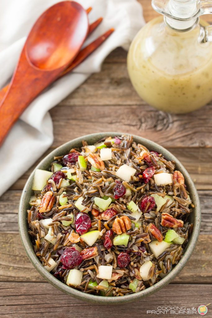 This Wild Rice salad is loaded with juicy pears, crunchy pecans, sweet craisins and is melded together with a honey vinaigrette dressing.