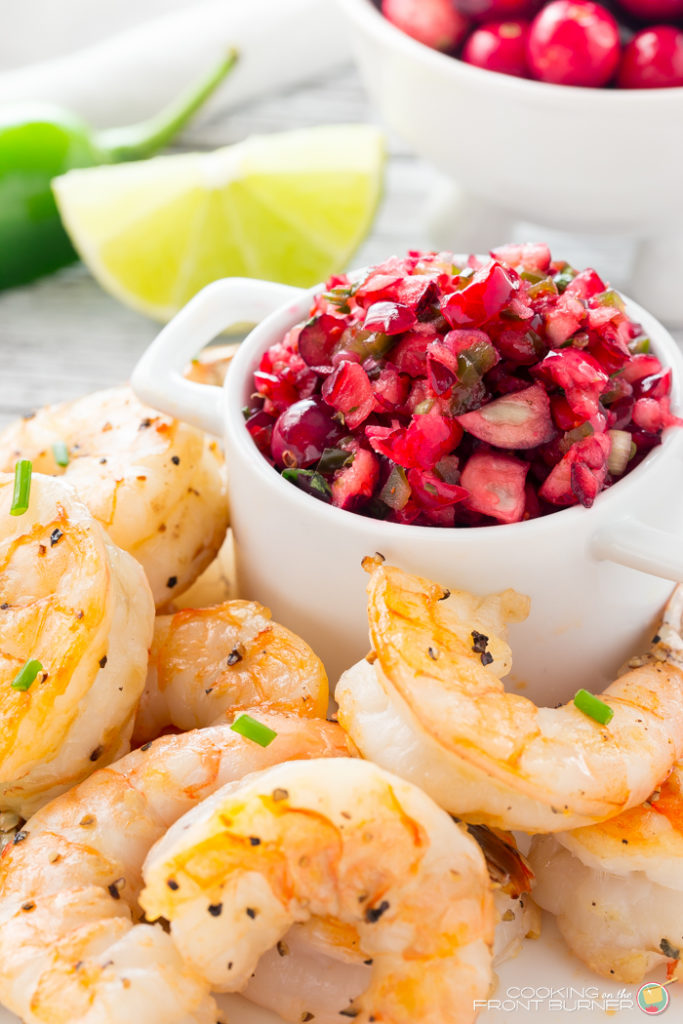 This tangy cranberry salsa goes great with grilled shrimp to make a fantastic easy appetizer! Grilled Shrimp with Tangy Cranberry Salsa