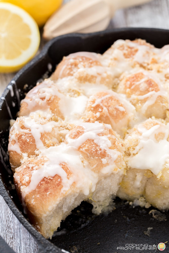 Pucker up citrus lover and enjoy these easy lemon glazed, lemon pull apart rolls. Made and served in one skillet! Perfect for breakfast, brunch, Easter, Mother's Day and more!