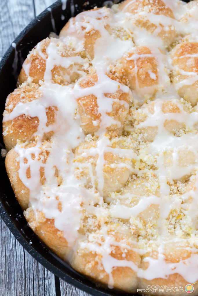 Lemon pull apart rolls are made and served in one skillet! Perfect for breakfast, brunch, Easter, Mother's Day and more!