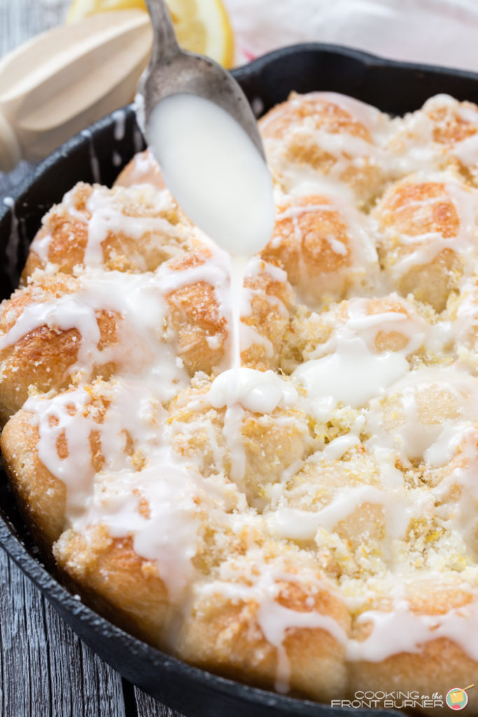 Lemon pull apart rolls are made and served in one skillet! Perfect for breakfast, brunch, Easter, Mother's Day and more!