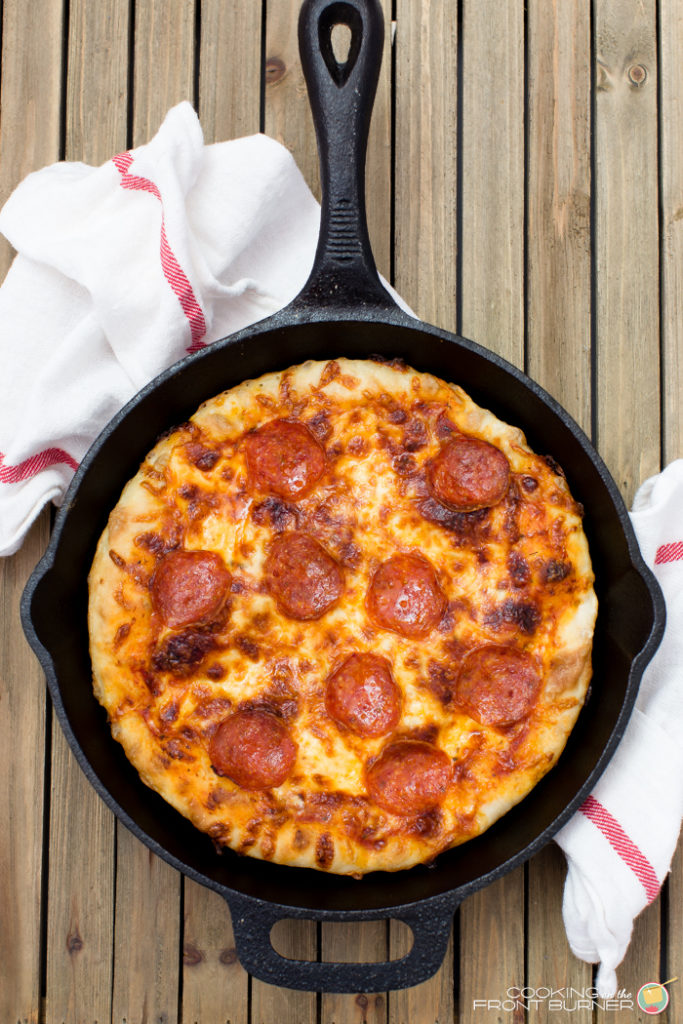 Cast iron skillet pizza is unlike any other homemade pizza, because a cast iron skillet creates a crisp, chewy crust. Pan pizza lovers go crazy for this cast iron skillet pepperoni pizza recipe!