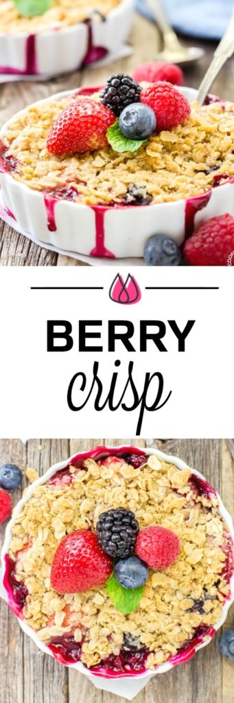 Get your berry crisp fix with these easy individual desserts that are full of raspberries, blackberries, blueberries and strawberries topped with a crunchy oatmeal topping.