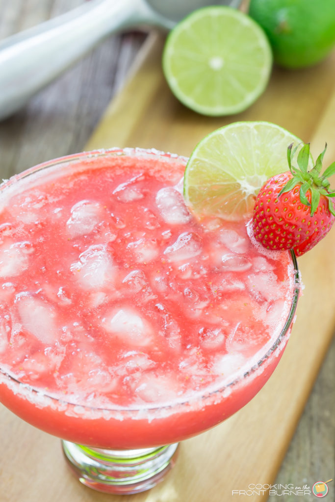 overhead shot strawberry margarita with ice