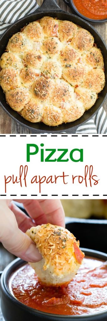 Pull apart pizza rolls make the perfect snack or dinner option. They are little, light, fluffy pillows topped with Italian seasonings, cheese and pepperoni tucked in between.