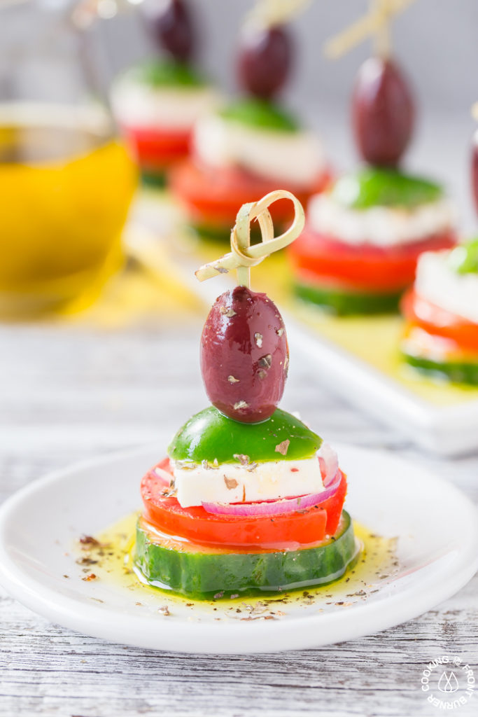 Freshness is the name of the game with these Greek Salad Stackers. Easy to make and perfect for any occasion as a standalone salad or an appetizer! Mini Greek Salad Stacker Appetizers