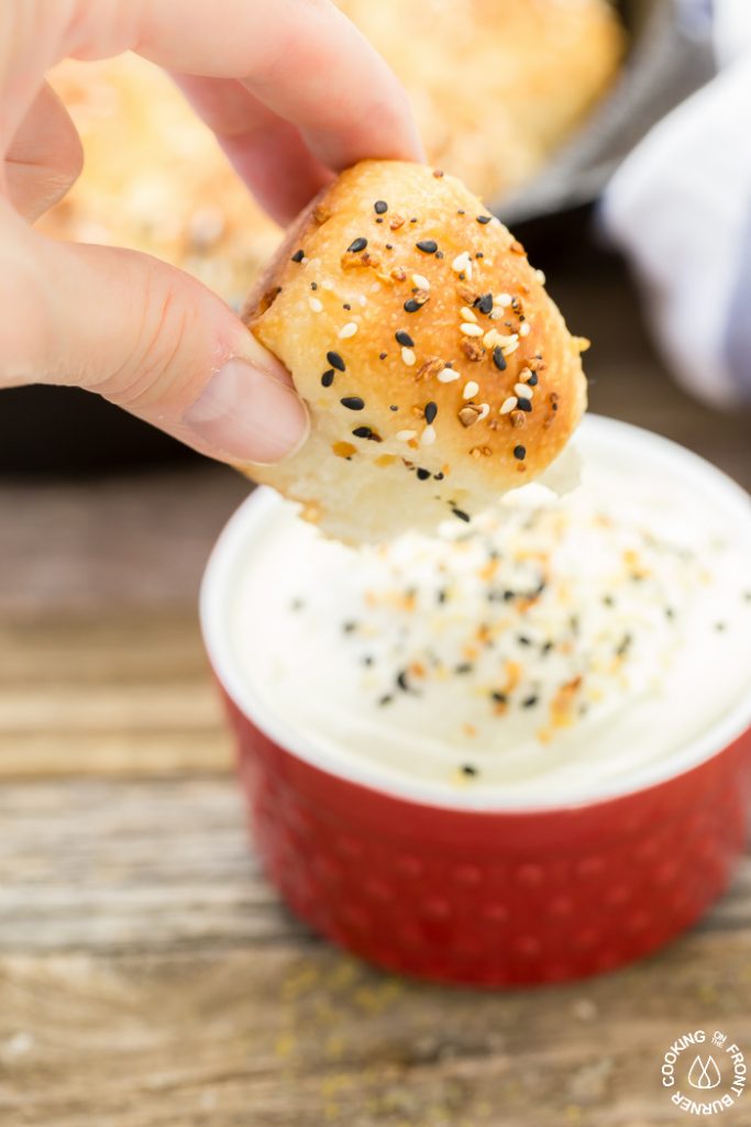 Make these easy everything seasoning pull apart rolls with a creamy cream cheese dipping sauce. It's like your favorite bagel but much easier to make at home!