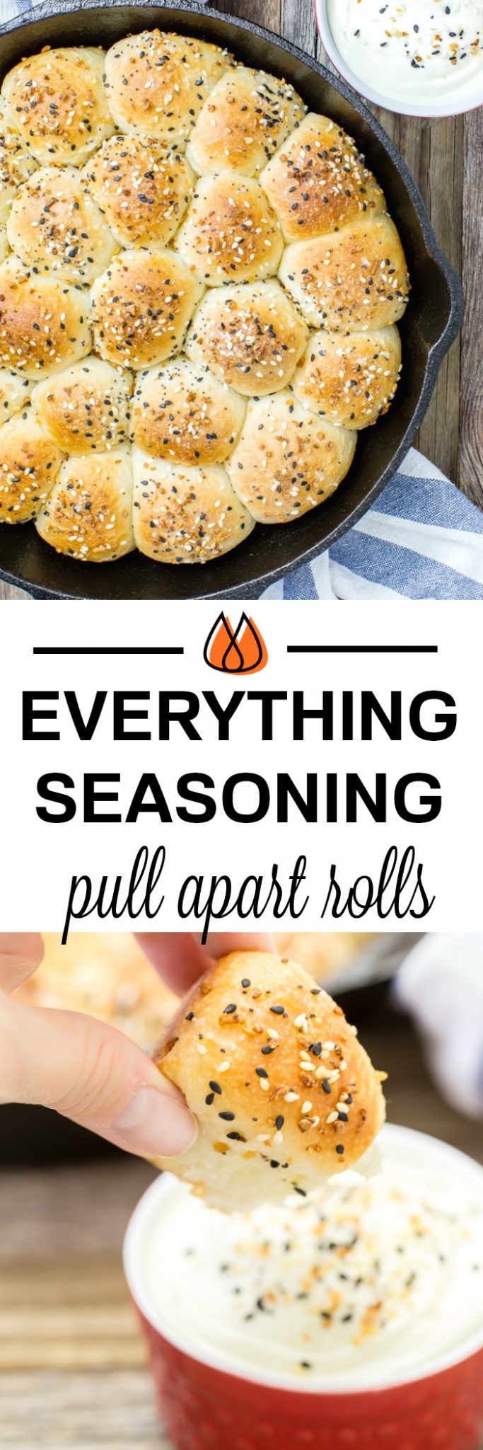 Make these easy everything seasoning pull apart rolls with a creamy cream cheese dipping sauce. It's like your favorite bagel but much easier to make at home!