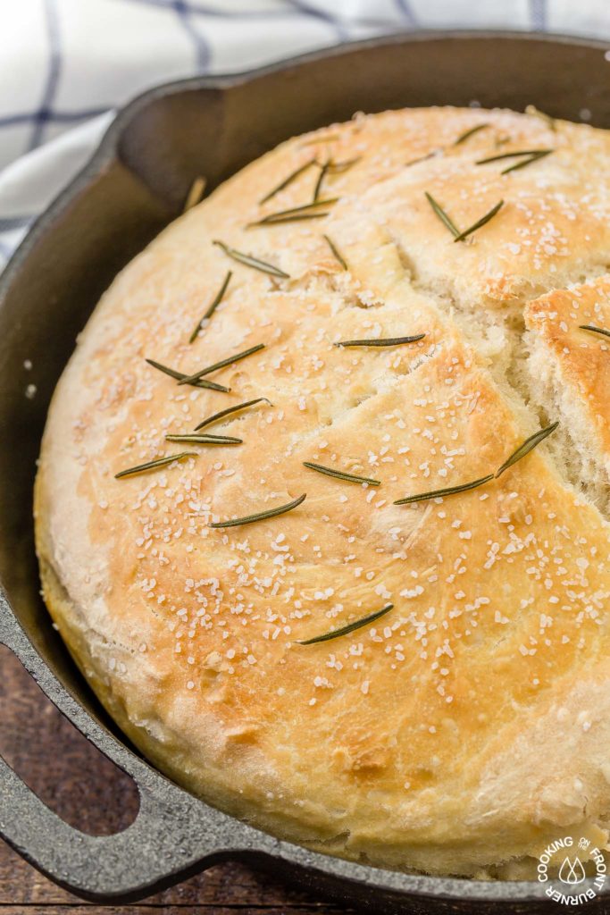 This No Knead Skillet Bread is the easiest around town with only four ingredients.  Start it mid-afternoon and serve it with your favorite meal tonight!