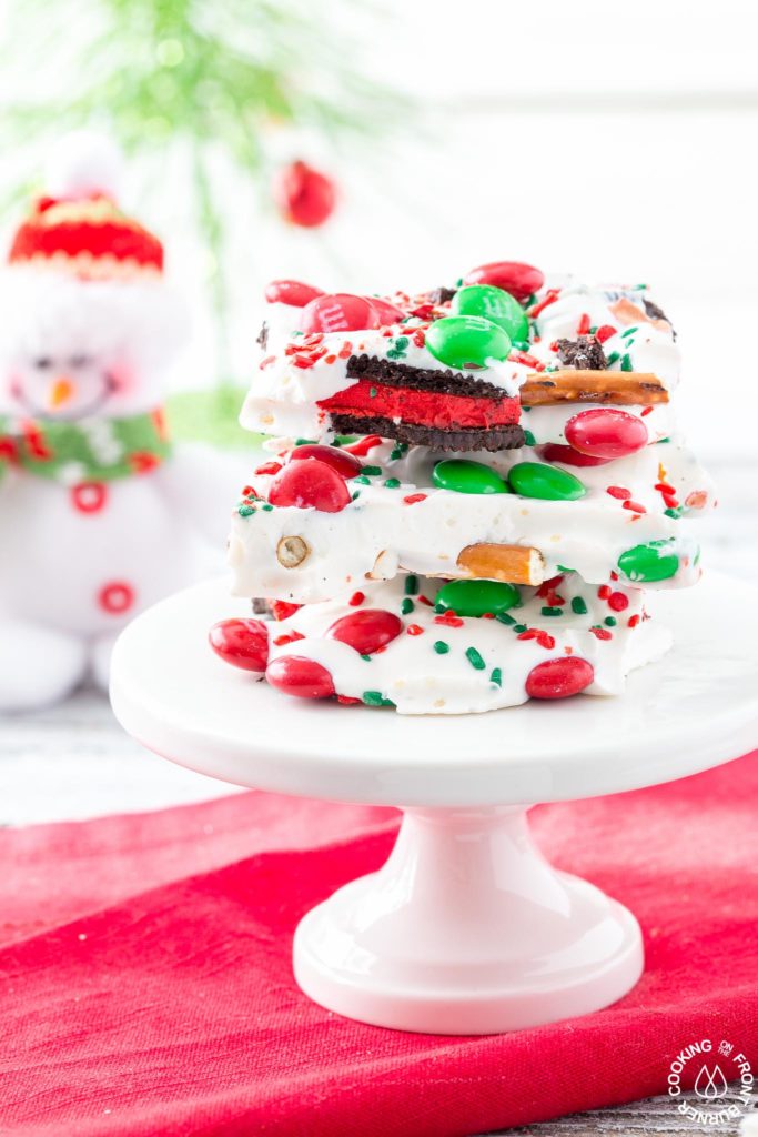 Need a last minute gift or a fun snack for yourself?  If so, you will want to keep this Easy Christmas Bark Recipe on hand.  It is loaded with sweet and salty ingredients for a perfect combo!
