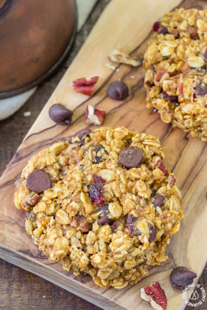 These grab-n-go Pumpkin Oat Breakfast Cookies are easy to make with good for you oats, pumpkin, a bit of chocolate, pecans and dried cranberries.  Make ahead for those times when you are in a hurry but want something healthy to fuel your day!