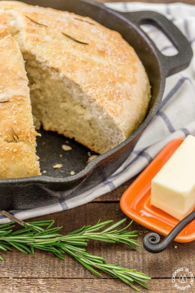 This No Knead Skillet Bread is the easiest around town with only four ingredients.  Start it mid-afternoon and serve it with your favorite meal tonight!