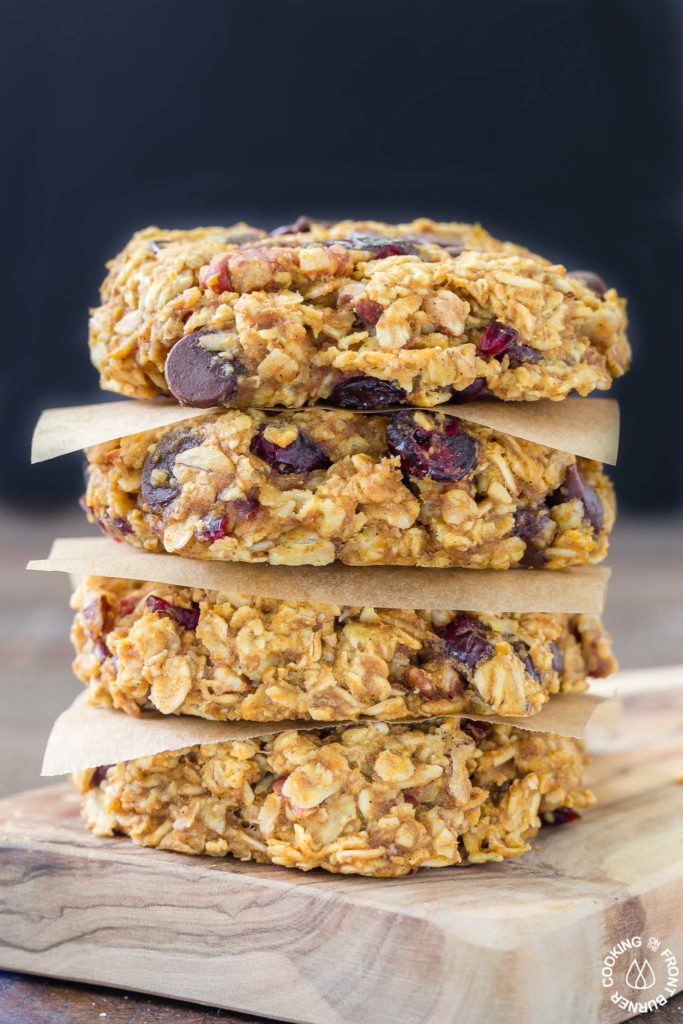 These grab-n-go Pumpkin Oat Breakfast Cookies are easy to make with good for you oats, pumpkin, a bit of chocolate, pecans and dried cranberries.  Make ahead for those times when you are in a hurry but want something healthy to fuel your day!