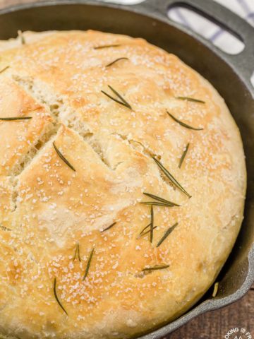 This No Knead Skillet Bread is the easiest around town with only four ingredients.  Start it mid-afternoon and serve it with your favorite meal tonight!