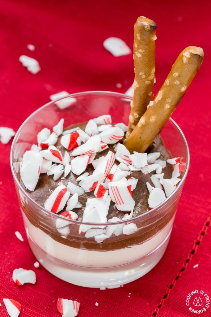 This holiday Chocolate Peppermint Dip is a great snack recipe to have on hand that everyone will love.  It has two kinds of chocolate, mint and salty pretzels for dippers that make a great combo to satisfy that sweet tooth!