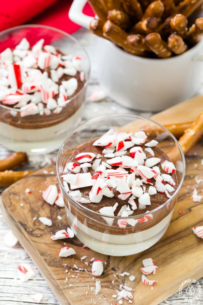 This holiday Chocolate Peppermint Dip is a great snack recipe to have on hand that everyone will love.  It has two kinds of chocolate, mint and salty pretzels for dippers that make a great combo to satisfy that sweet tooth!