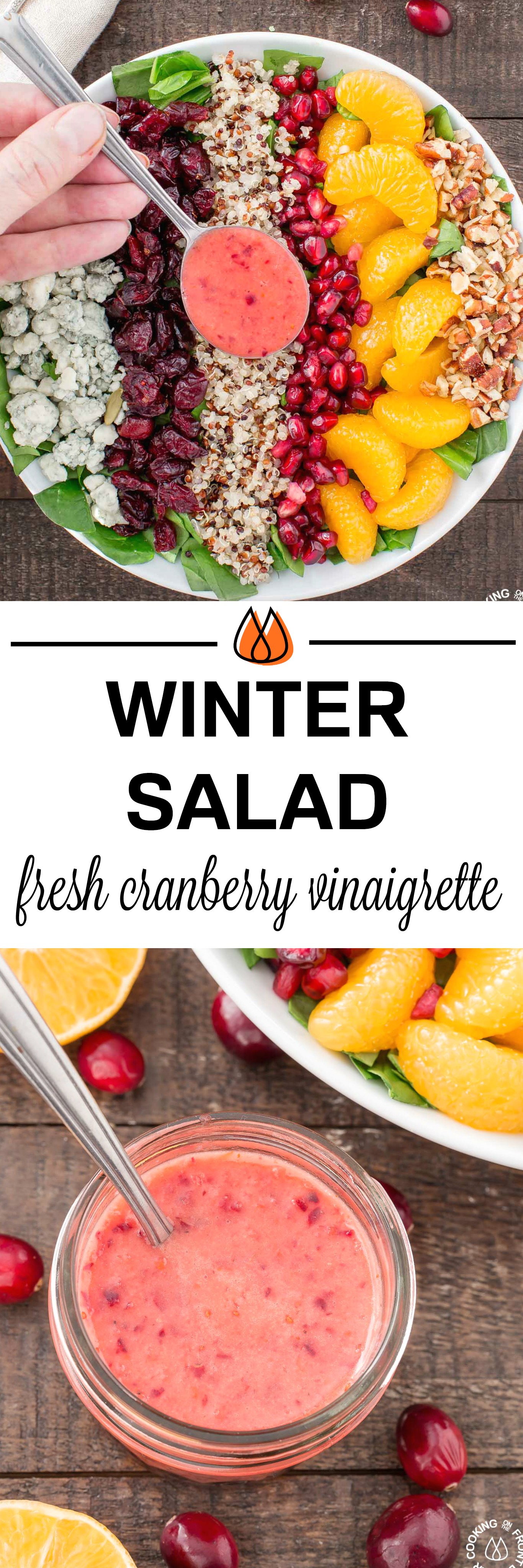 Chopped Spinach Winter Salad with a fresh cranberry orange vinaigrette #cranberry #wintersalad #healthy