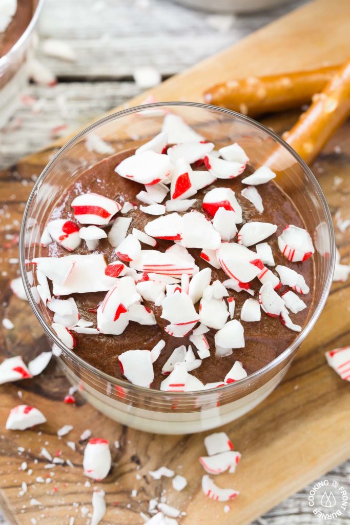 This holiday Chocolate Peppermint Dip is a great snack recipe to have on hand that everyone will love.  It has two kinds of chocolate, mint and salty pretzels for dippers that make a great combo to satisfy that sweet tooth!