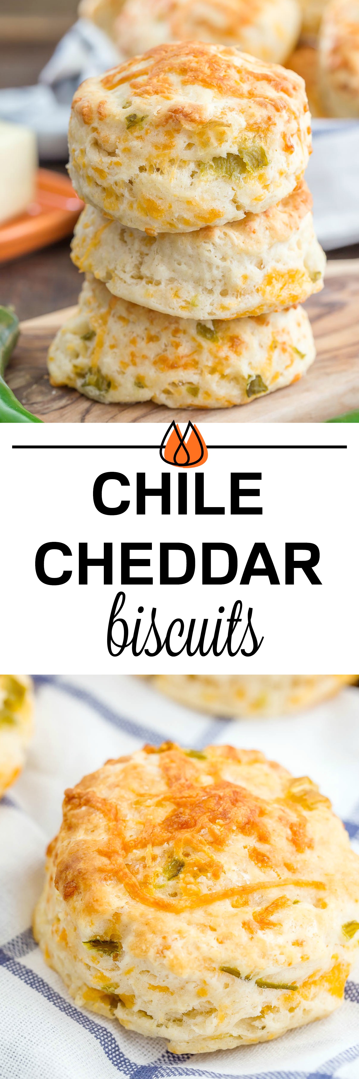 These Green Chile Cheddar Biscuits are perfect with a bowl of your favorite soup or chili.  They are light, fluffy and kicked up a notch with green chilies.  Eating them by themselves is a good snack idea too! #biscuits #cheddar #buttermilk #greenchile